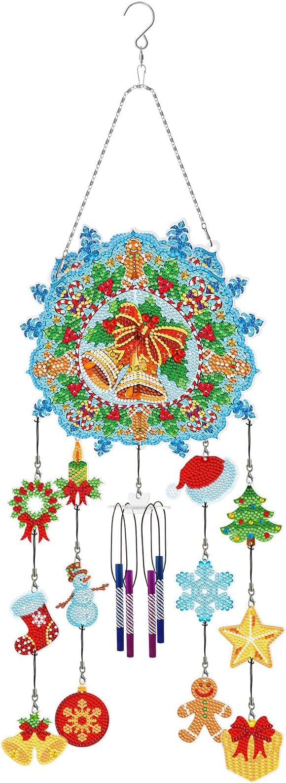Christmas Bells Diamond Art Wind Chimes Hanging Pendant DIY Kits 5D Diamond Art Painting Christmas Wind Chime Hanging Ornament Double Sided Special Rhinestones Paint by Number Porch Tree Window Decor