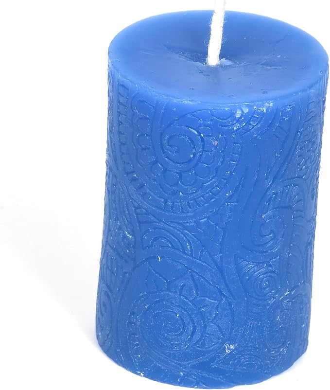 BeeTheLight Beeswax Pillar Candle - 100% Pure Bees Wax - Choose Your Size and Color - 24 Hour Burn Time - 2x3 - Unscented - Natural Light Honey Scent (Rustic Blue, Small)