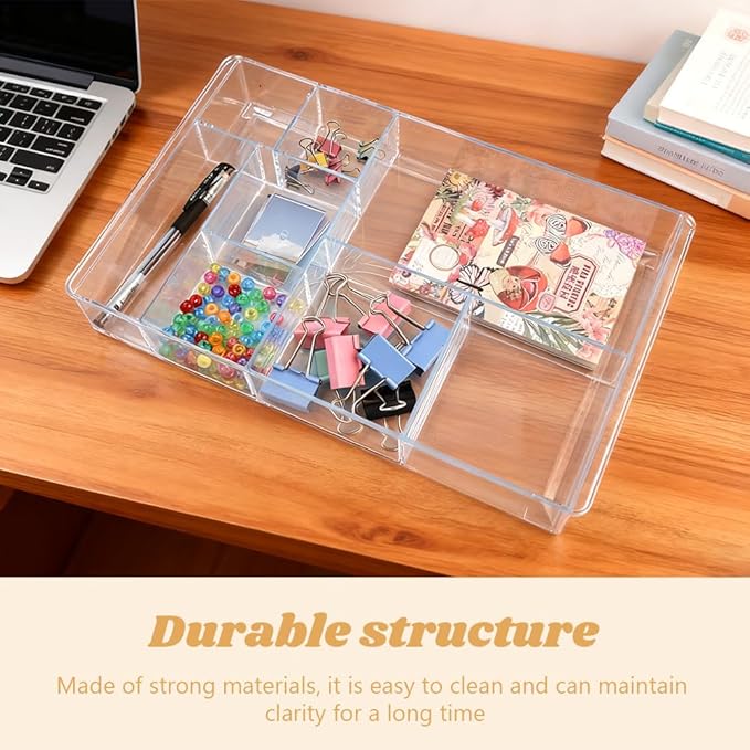 Acrylic Drawer Organizer, 8-Section Clear Acrylic Drawer Divider Tray Makeup Tray Organizer for Office Bedroom Drawers