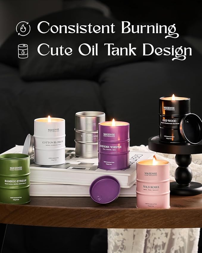 M&SENSE Spring Candle Gift Set | Mini Scented Candles Set | 6 Pack Candles for Home Scented,Oud Wood,Cotton Blossom,Vanilla Amber,Bamboo Rose Lavender Candle,Gift Set for Women,21 oz 105 Hour