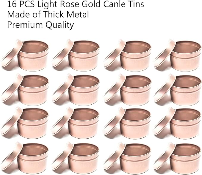 Unixing 16 Pcs Candle Tins for DIY, Storage Tins Container for Candle Making Light Rose Gold Tins (Light Rosegold Candle Tins)
