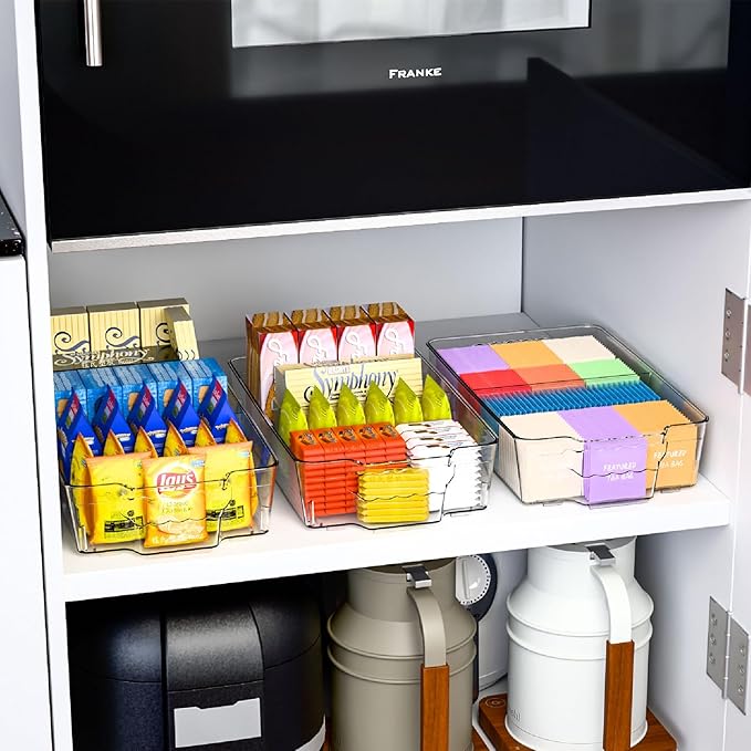 Yieach 6 Pack Pantry Organizers and Storage Bins,Large-Capacity Snack Organizer for Pantry Shelf,Bpa Free Refrigerator Organizers and Clear Fridge Organization and Food Storage Containers for Kitchen