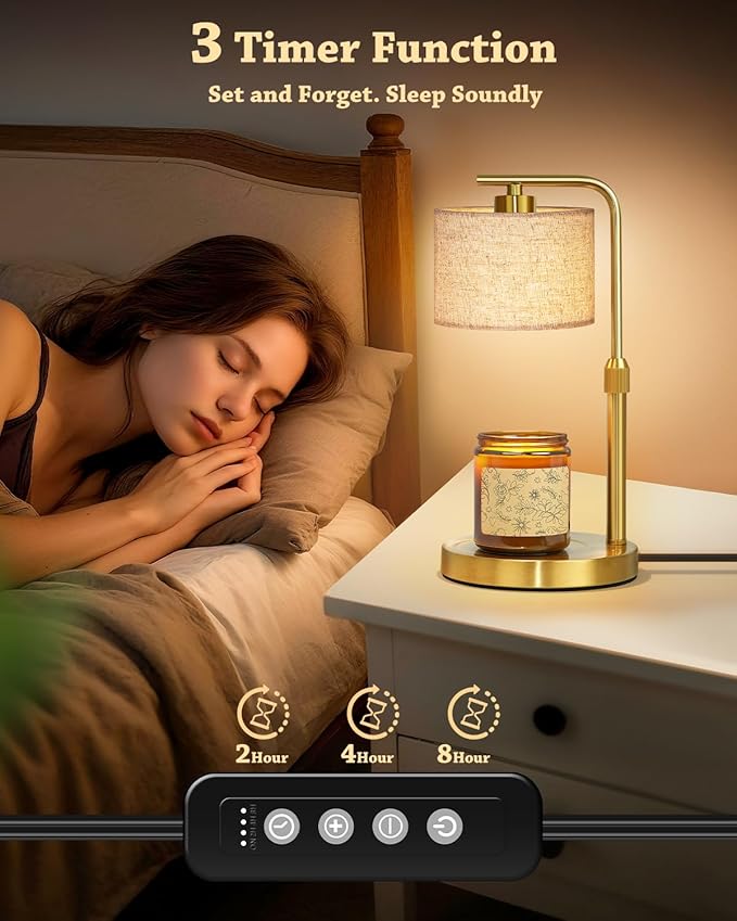 Candle Warmer Lamp with Timer Dimmer, Height Adjustable Candle Wax Warmer Candle Lamp for Jar Candles with 2 Bulbs, House Warming Gift for Home Room Decor, Birthday Gifts for Women Mom (Gold)