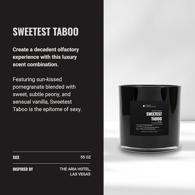 Sweetest Taboo Deluxe Scented Candle, Luxury Hotel Inspired Big Candle with Hints of Decadent Citrus, Juicy Berries, and Floral Peony, Long Lasting 300 Hour Burn Time, 55oz Black
