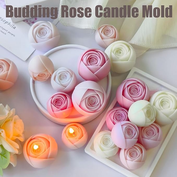 2Pcs Rose Candle Mold, 3D Budding Rose Silicone Molds for Candle Making, Handmade Roses Flower Soap, Epoxy Resin Casting, Wedding Party Valentine’s Day Mothers Day Gifts