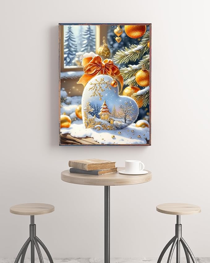 KINPLUB Christmas Diamond Art Kits for Adults Beginners, Christmas Winter Love Heart Diamond Painting Kits for Adults, DIY Full Drill Round Gem Art Dots for Home Wall Decor 12x16 Inch