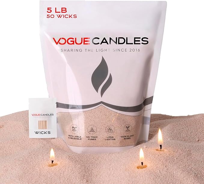 Vogue Candles Nude Pearled Candle Sand Wax (5 LB) – Mother’s Day Candle Kit with 50 Cotton Wicks for DIY Home Lighting – Plant-Based & Reusable Wax Granules Refill for Clean Burning & Custom Vessels