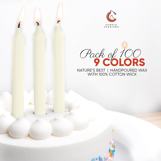Candle Charisma 100 Ivory Spell Candles - 4" Unscented Paraffin Chime Candles, Smokeless & Dripless, Colored Candles, 1.5 Hours Burn Time 0.4" Thick Taper Candles for Rituals,Birthdays and Parties