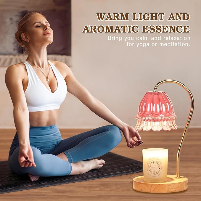 Flower Candle Warmer Lamp with Timer, Wax Warmer, Height Adjustable, Birthday Gifts for Women, Mom, Sister, Candle Lamp Warmer, Electric Dimmable Candle Warmer, Vintage Home Decor