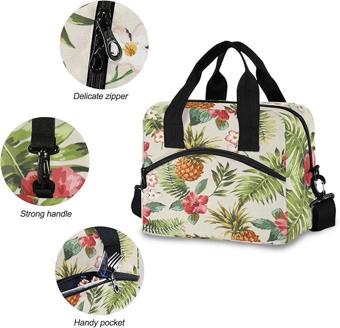 CBBYY pineapple Lunch Bags for Women Men,Reusable Insulated Lunch Box, Adjustable Shoulder Straps Tote Lunch Bag for Work Picnic School