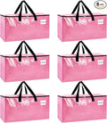 6-Pack Extra-Large Heavy-Duty Storage Totes with Reinforced Handles, Durable Zippers & Waterproof Material — Perfect for Space-Saving, Moving, Shipping and Travel (Pink)