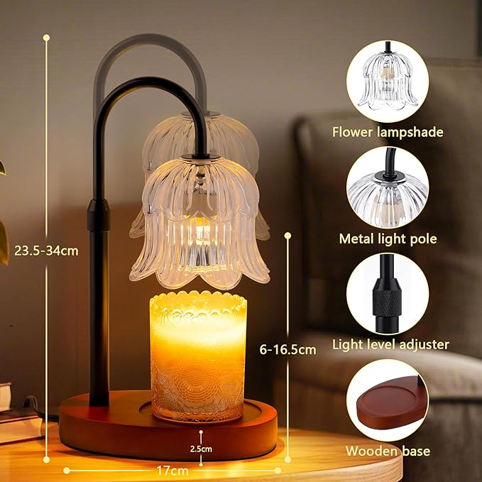 CRMILL Candle Warmer Lamp Electric Timer - Candles Height Adjustable Dimmable Warmers Scented Flower Lamps No Flame Heat Warm Melt Wax Jar Modern Home Decor Table Lights for Home Living Bedroom