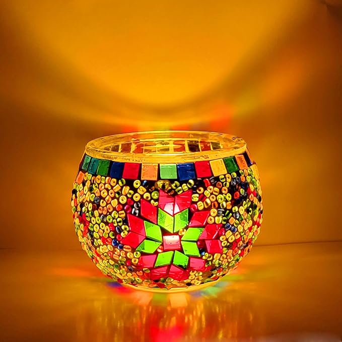 wpdash Turkish Mosaic Glass Candle Holder DIY Kit Colorful Glass Art Craft Turkish Style Decor for Cafe & Office Handmade Project for Adult & Kid Creative Holiday Gift