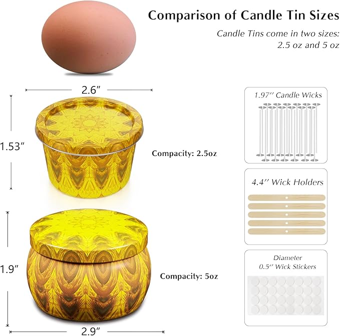 Happyhube Empty Candle Tins for Making Candles, 24 Pack 5 oz Metal Containers, Travel-Friendly Rust-Proof Tins with Lids (Yellow & More)