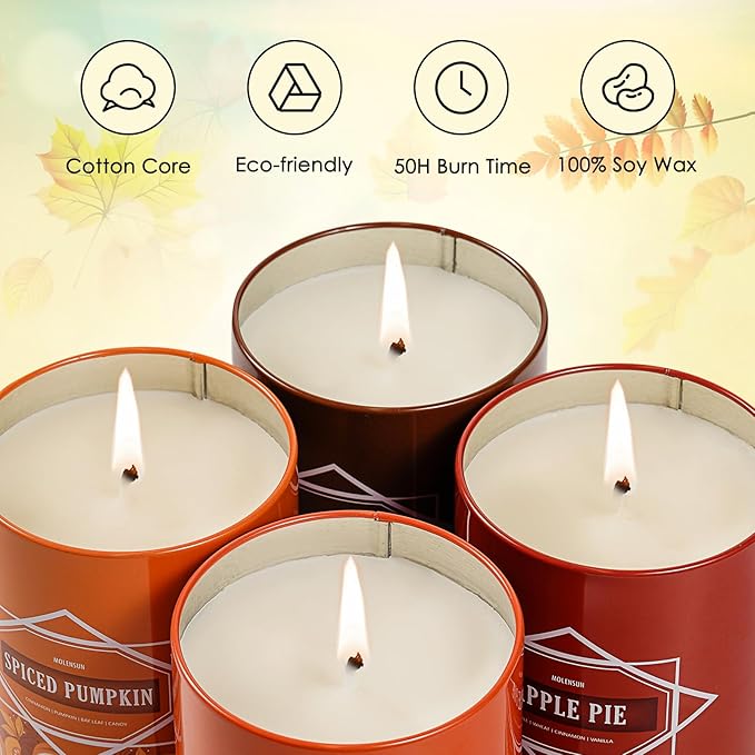 Valentine's Day Gifts for Women Men, Winter Scented Candle Set – 36oz (4×9oz) Soy Candles with Cozy & Warm Seasonal Scents of Pumpkin Spice/Cinnamon Clove/Apple Pie/Hello Fall