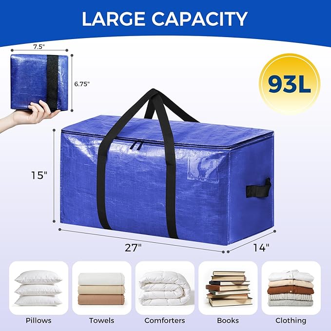 BAGAIL Heavy Duty Moving Bags with Strong Handle, Extra Large Moving Boxes, Storage Tote for Clothes, College Moving Supplies(Dark Blue, 8 Pack)