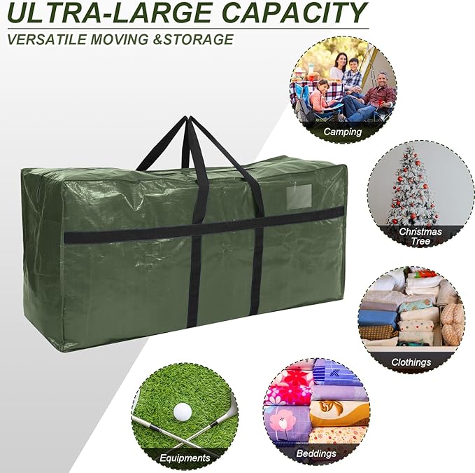 Windyun 6 Pack 69 Gallon Extra Large Moving Bags XXL Heavy Duty Storage Bag with Strong Zipper Handle Jumbo Big Tote Box Foldable for College Dorm Travel Clothes Duffle Blanket Pillow(Army Green)