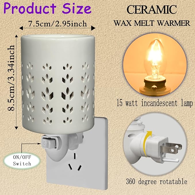 Plug in Wax Warmer for Scented Wax melt Warmer scentsy Plug in Wax melt Warmer Electric Candle Warmer Home Decor Gifts for Women(White Porcelain Diamond-Shaped Flowers)