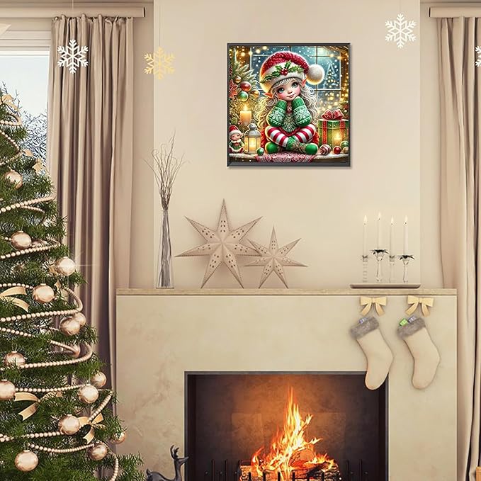 APTDYIGL 5D Christmas Diamond Painting Kits for Adults Beginner,DIY Christmas Candle Girl Diamond Art Kits for Adults,Round Full Drill Diamond Dots with Gem Art Kits,Home Wall Decor 13.7X13.7inch