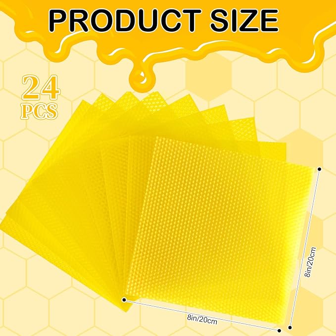 Moinchore 24 Pcs Beeswax Candle Making Kit, 8 x 8 Inch Vibrant Colors Beeswax Sheet for Candle Making with 1 Roll Cotton Wick, DIY Craft Rolling Supplies for Christmas Handmade Crafts Gift(Yellow)