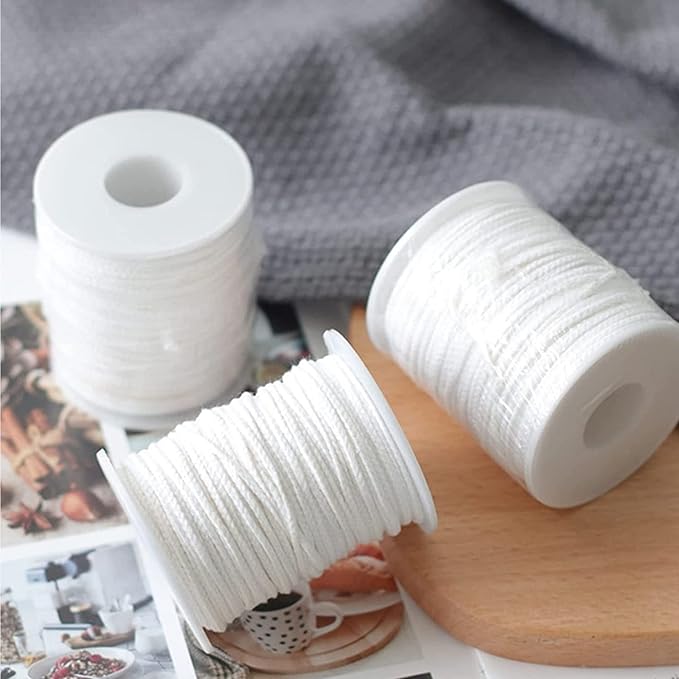 24 PLY Braided Candle Wick Spool White Woven Wicks Cord for Candle Making 200 Foot Lacing Roll for DIY Craft Cotton Cord