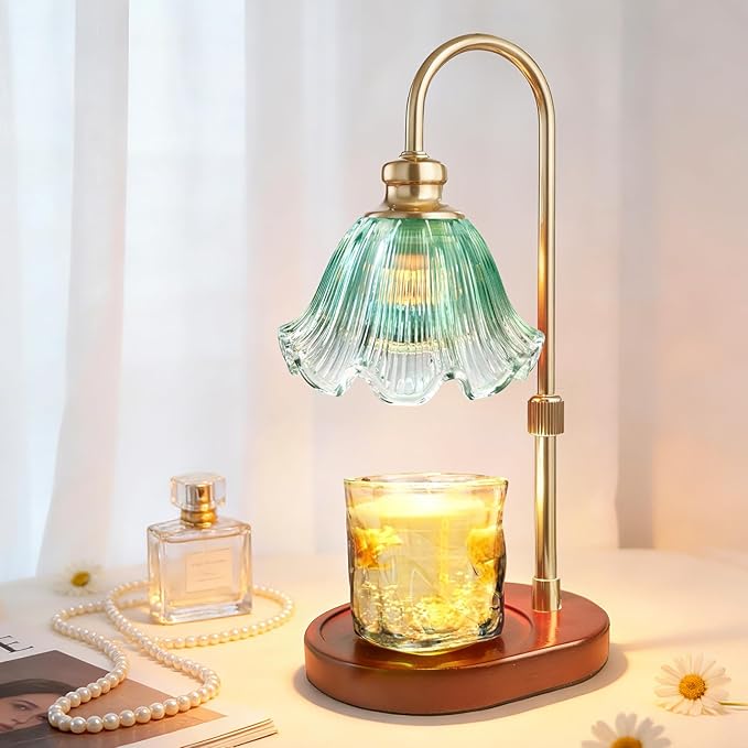 Candle Warmer Lamp with Timer: Birthday Gifts for Women, House Warming Gifts New Home Decor – Height Adjustable Candle Lamp for Mom, Anniversary - Walnut Solid Wood Base, with 2 Bulbs