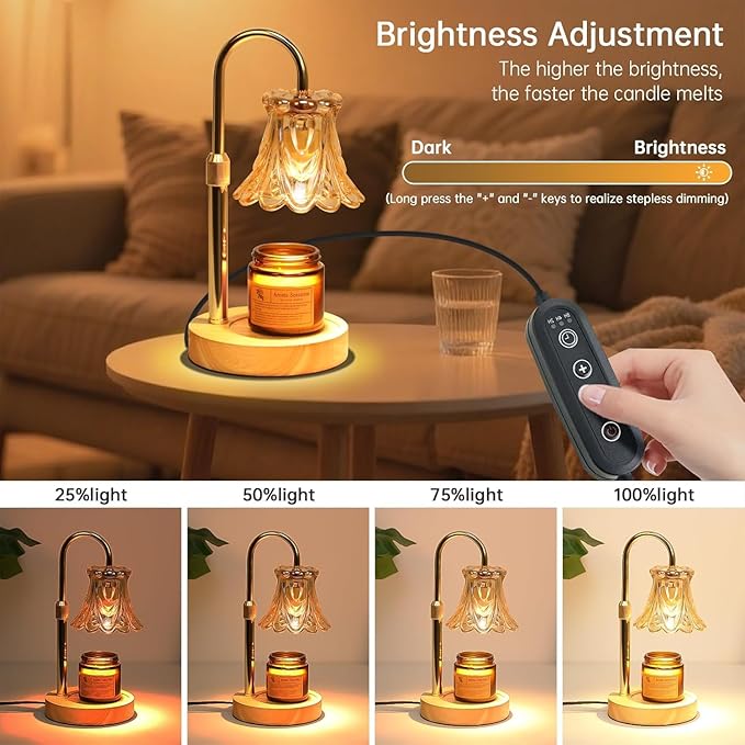 Candle Warmer Lamp with Dimmer - Electric Candle Lamp with Timer for Jar Candles Scented Candles, Plug-in Wax Warmer Lamp for Home & Office with 2 Bulb (White Peony)