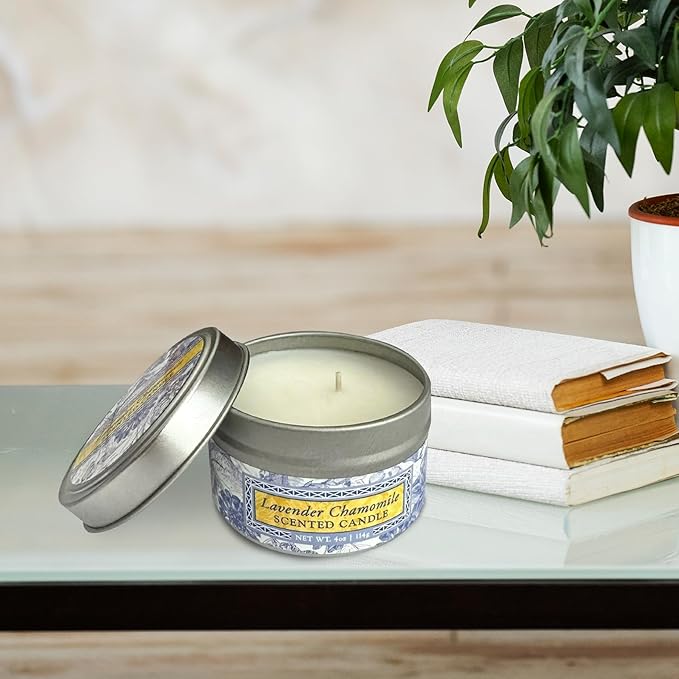 Greenwich Bay Hand-Poured Scented Candle in Decorative Tin – 4 oz/114 g Travel Candle with Lead-Free Wick, Vegetable Wax, Long-Burning Aromatherapy Gift, Single Wick – Made in USA (Lavender)