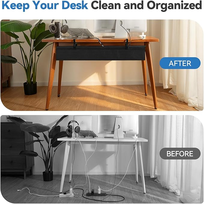 SHUWEI 48" Under Desk Cable Management Tray, Premium Fabric Cable Management for Desk, Clamp/Screw Mount Cable Tray for Office and Home, White