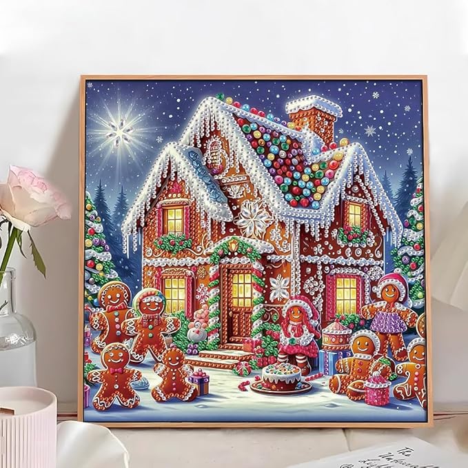 antor Diamond Painting Christmas Gingerbread House, 5D DIY Special Shaped Diamond Art Kits for Adults Beginners, Crystal Rhinestones Diamond Painting Canvas Holiday Scene Winter, Christmas Home Decor