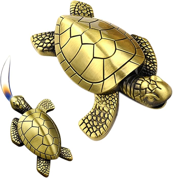 Turtle Torch Lighter - Soft Flame, Refillable Butane Adjustable Flame Lighter, Cute Tortoise Design, Unique Decorative Piece, for Men & Women(Gas Not Included)-Bronze