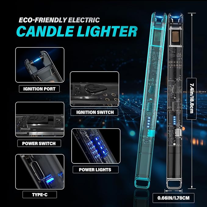KTEBO® 2 Pack Electric Candle Lighters - 7.4 inch Long USB Rechargeable Plasma Arc Lighter Windproof Flameless Lighter for Scented Candles, Grill, Camping - See-Through Tech Design, Stocking Stuffers