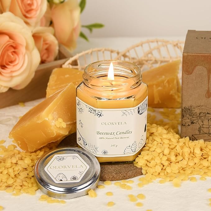Jar Beeswax Candles-100% Natural Pure Beeswax Candles,5oz Unscented Beeswa Candle,Up to 30 Hours Burn Time, Bees Wax Candles for Decor,Party,Christmas 1 Pack