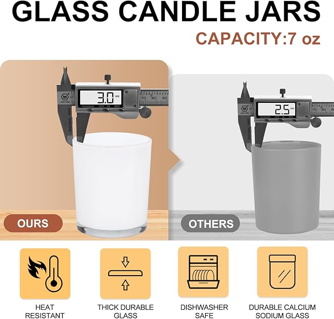 Thick Candle Jars for Making Candles 16 Pcs, 7 OZ Empty Jars with Wood Lids for Candle Making, Sample Container, Inner White