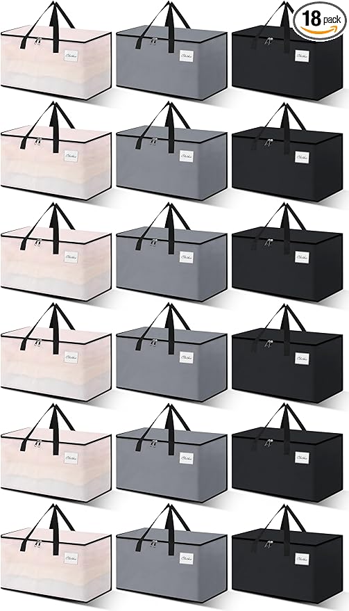 NATURELUX Heavy Duty Moving Bags and Moving Boxes - Extra Large Packing Bags and Storage Totes, Collapsible and Foldable Option for Moving and Storage, Multicolored, 93 L - 18 Pack