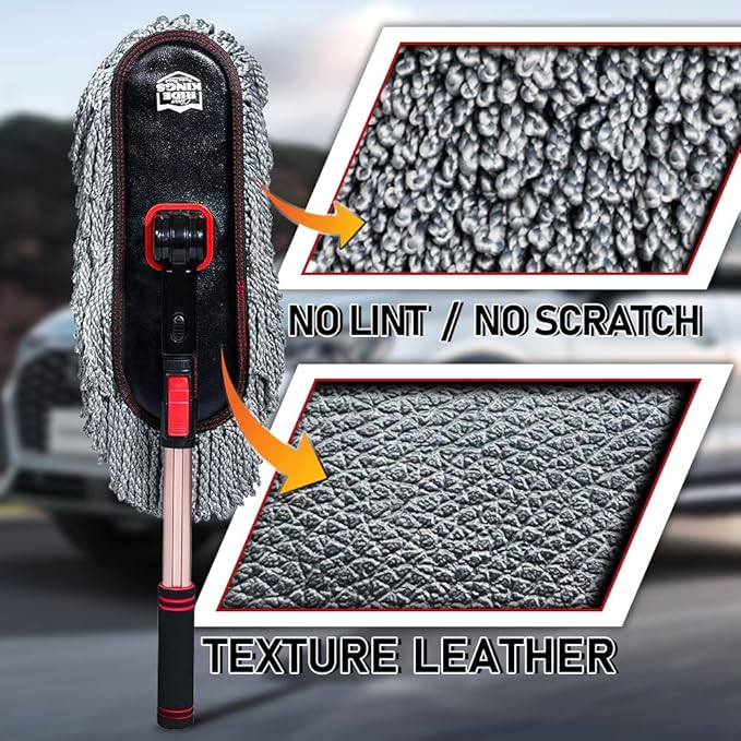 Car Duster Exterior Scratch Free with Extendable Handle, Microfiber Car Cleaning Brush for Dust Removal + Small Detailing Brush for Interior Care