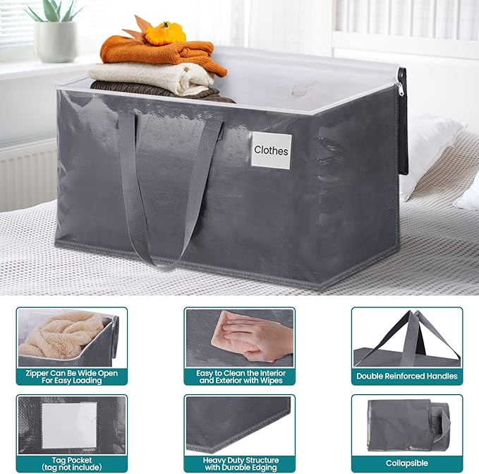 Fabspace Moving Bags Heavy Duty with Strong Zippers and Handles Collapsible Moving Supplies, Storage Totes for Packing & Moving Storing 125L 8Pack
