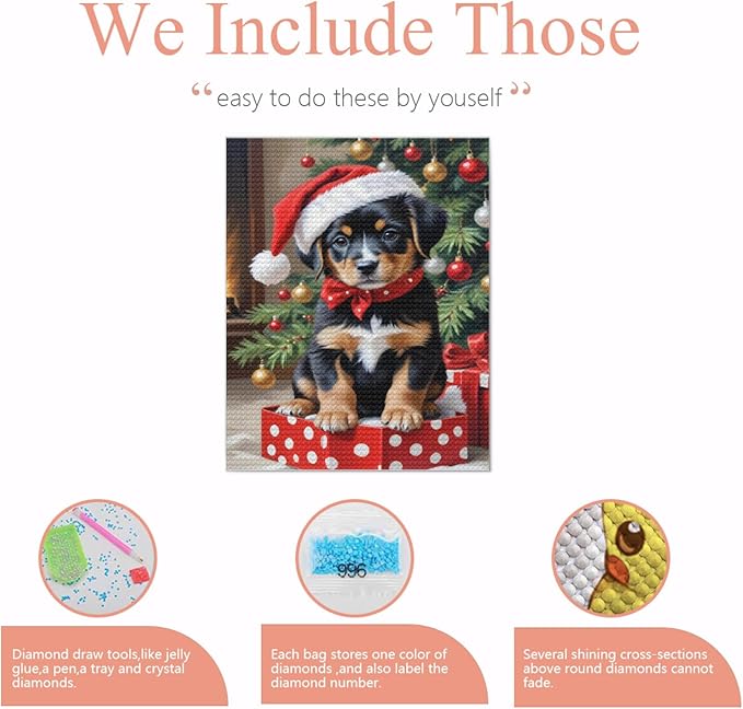 QZOTRXI Cute Dog Winter Diamond Painting Kits for Adults,Christmas Diamond Painting Kits,Round Full Drill Diamond Art Kits for Home Wall Decor 8x10 Inch