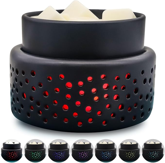VICTORIA AROMA Cearmic Wax Melt Warmer - 7 Colors Changing LED Light Candle Wax Warmer for Scented Wax, Electric Fragrance Wax Melter for Home, Office, Bedroom Decor, and Gifts