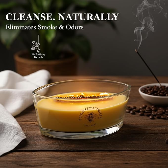 DEVI Pure Beeswax Candles Jar Candles 2 Pcs, Large Bees Wax Candles for Home Unscented 14 oz, Gifts for Women & Men, Emergency Candles, 50-60 Hours Burning, Non Toxic Candles, Paraffin-Free