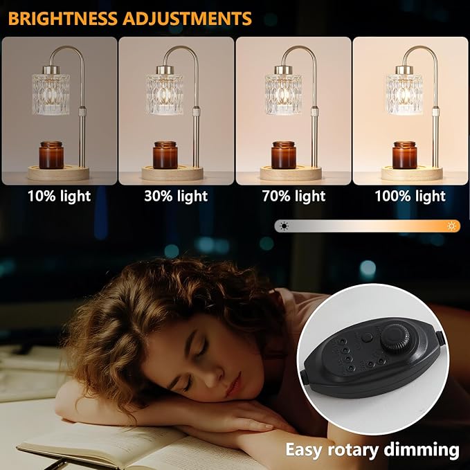 MEIXISUE Gold Candle Warmer Lamp with Dimmer and Timer,Home Decor Lamp for Scented Jar,Electric Wax Melt Warmer,Mother's Day/Birthday/Christmas Gifts for Mom/Wife,Adjustable Height,with 2 Bulbs
