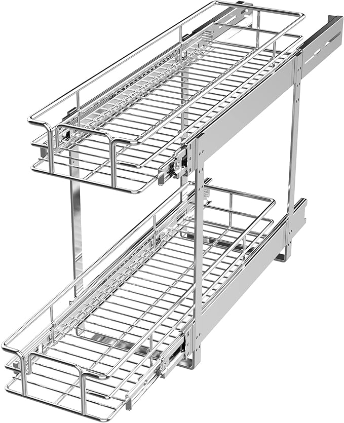 LOVMOR 2 Tier Individual Pull Out Cabinet Organizer 7.5" W x 21.5" D, Slide Out Kitchen Cabinet Storage Sliding Shelves