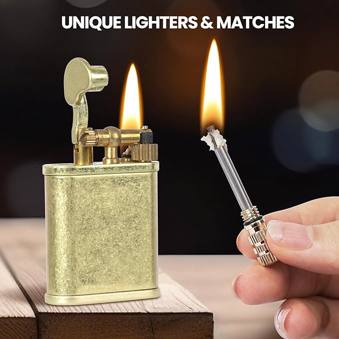 CHOICEDC Vintage Trench Lighter, Permanent Match, Cool Pipe Lighter, Unique Metal Lighters, Antique Kerosene Lighters Fluid Refillable, Reusable Waterproof Forever Matches, Gifts for Men, No Fuel