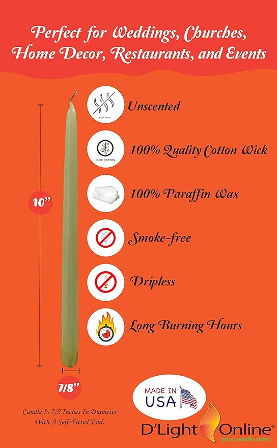 D'light Online Elegant 12" Sage Green Taper Candles Premium Quality Candles, Hand-Dipped Tapered Candles, Dripless and Smokeless - Set of 12 Individually Wrapped (12 Inch, Willow Green)