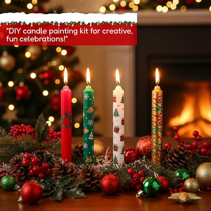 Conelist 24 Pcs DIY Candle Painting Kit with 12 Pcs Holiday Color Tape Candles and 12 Candle Wax Pens for Family Crafts Birthday Christmas Party Favors