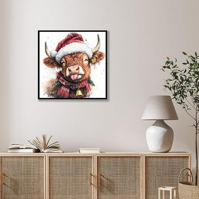 TCDZMYGS Paint by Numbers Kit for Adults Beginner,Christmas Highland Cow Paint by Number Kits with Frame,DIY Acrylic Oil Painting by Numbers for Home Wall Decor 10 x 10 inch