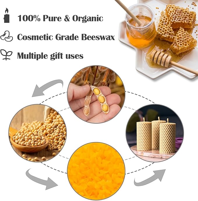 Yellow Natural Beeswax Pellets 8LB, Organic Beeswax, Beeswax for Candle Making, Body, Skin Care DIY, Lip Balm, Soap and Lotion Making Supplies