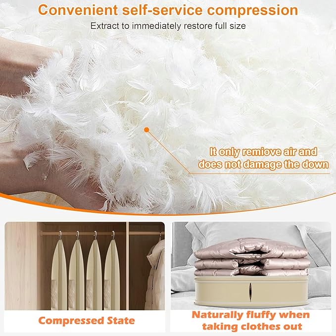 Space Saving Hanging Garment Bag with Self Compression Zipper, 2025 New Space Saver Clothes Storage Organizer, Dust Cover Clothes Bags for Down Coat Suit Dress or Jacket (Beige, L)