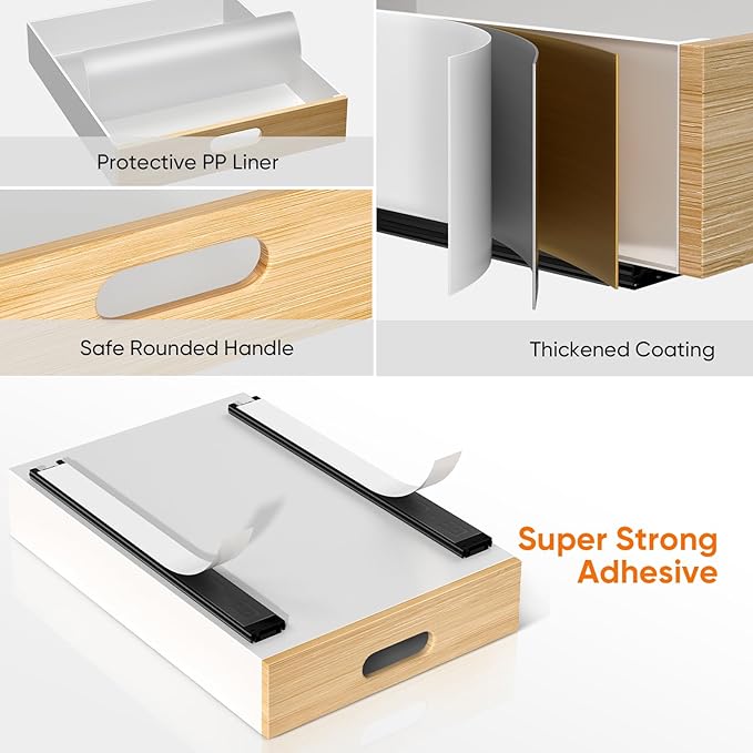 POKIPO Pull Out Drawer for Cabinet, Metal Slide Out Shelf Fixed with Adhesive Nano Film, 1 PCS Multi-Purpose Cabinet Organizer for Kitchen, Pantry and Office, XX-Large