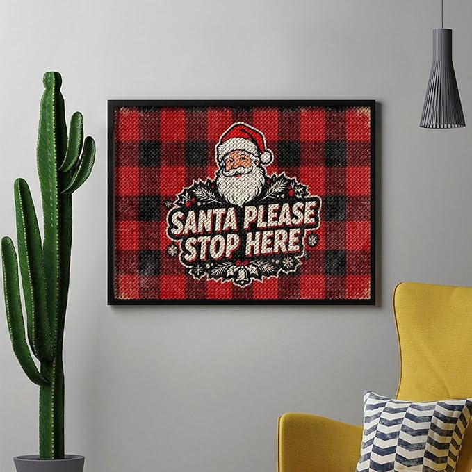 AIVKIEJK Diamond Painting Kits for Adults - Christmas Santa Please Stop Here Painting DIY 5D Full Drill Diamond Dots Paintings with Diamonds Gem Art and Crafts Home Decor 12"x16"